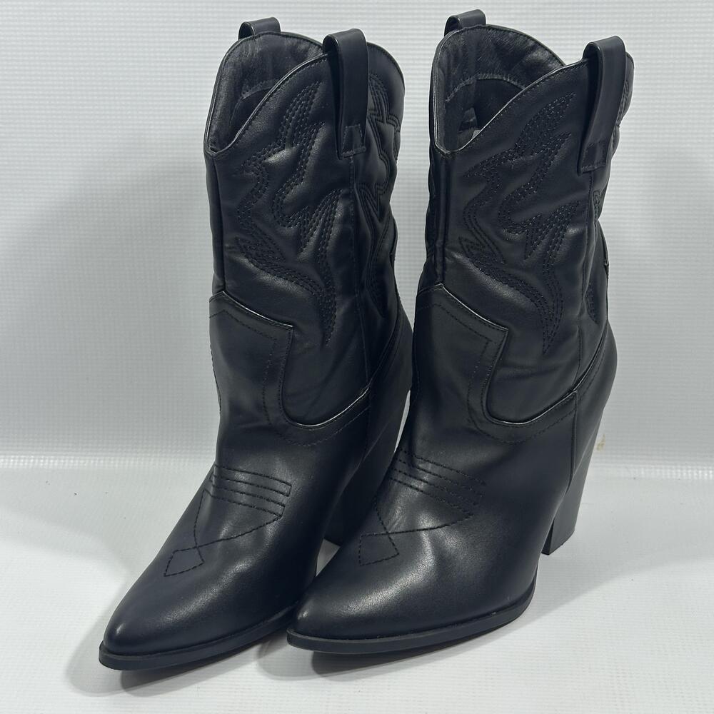 Charlotte Russe Boots Womens Size 8 Black Faux Leather Western Calf Block Heel